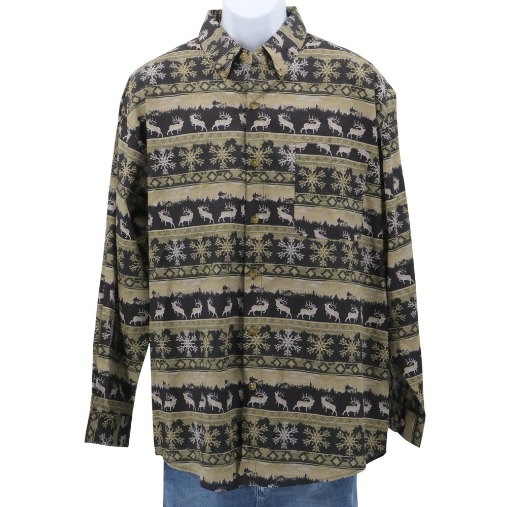 NWT Field‎ & Stream Mens Large Long Sleeve Button Up Shirt Deer Print